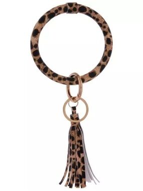 New Cheetah Print Tassel Wristlet Keyring - Brown Bag Charm
